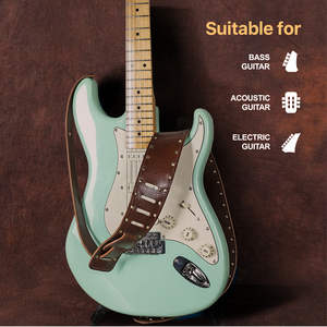 Sangle de Guitare Réglable en Cuir Véritable Personnalisée Style Classique Portable pour Basse Acoustique et Électrique CF6013 avec Rivets de Luxe - Product Image 6