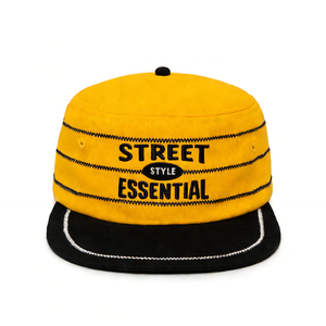 Supplier Bulk 100% Cotton Pillbox Cap 5-Panel Retro Flat Top Cap with Contrast Stitching Embroidered Letter Unisex Casual <strong>Hat</strong> - Product Image 1