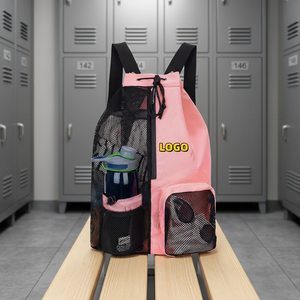 Sac à dos de sport rose en maille avec poche pour bouteille d'eau, fermeture éclair, sac étanche pour la piscine et l'entraînement - Product Image 3