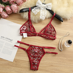 Wholesale Floral Embroidery Lingerie Set Women Sheer Mesh Underwire <b>Bra</b> and Thong 2 Piece Set SeeThrough Ladies Sexy <b>Bra</b> Set - Product Image 5