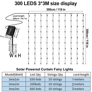 Luz LED de cortina solar para exteriores, impermeable, 300leds, guirnalda decorativa, guirnalda de luces de Navidad, guirnalda de hadas - Product Image 6