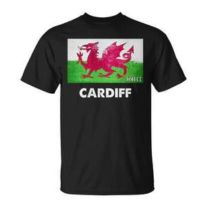 T-shirt promotionnel noir unisexe pour adulte avec drapeau du Pays de Gal de Cardiff - Product Image 1