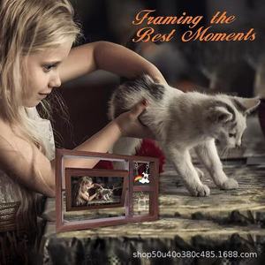 Wooden Rotating <b>Photo</b> <b>Frame</b> <b>Double</b> Side Tabletop Solid Wood Pet Growth Commemorative Ornament Horizontal Rectangular - Product Image 4