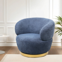 Fauteuil pivotant en tissu de salon moderne et confortable, vente en gros d'usine, base en métal doré à 360 degrés, fauteuil de détente à une place