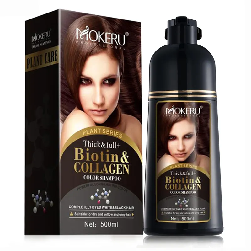 Personalizza all'ingrosso Mokeru Long Lasting Natural Permanent Color Dying biotina Collagen Black Hair Dye Shampoo per donna grigio