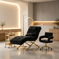 Lit de beauté moderne en tissu rouge pour salon, base dorée de luxe, mobilier de salon, lit cosmétique pour cils avec chariot
