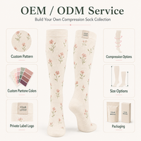 Chaussettes de compression florales personnalisées pour femmes 15-20 20-30 mmHg, hauteur genou, soutien gradué, OEM ODM Marque Privée