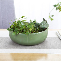 Grand pot en céramique non émaillée de style pastoral vert, durable, pour Pothos, Pennywort, Bambou porte-bonheur, Narcisse et autres plantes.