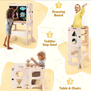 Torre de Aprendizaje para Niños Pequeños que se Convierte en Escritorio y Silla para un Aprendizaje Creativo, Ayudante de Cocina Plegable Moderno para Uso en Apartamentos - Product Image 5
