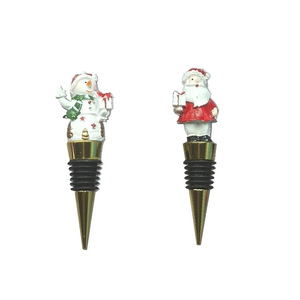 Christmas Wine Stoppers Resin Silicone Bottle Seals Snowman Santa Design Holiday Decorative Gift Set - Product Image 2