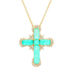 Vientiane Jewelry Collana Semplice con Ciondolo a Forma di Croce con Smeraldo di Laboratorio e Tormalina Paraiba Gioielli da Sposa per Donna - Product Image 6