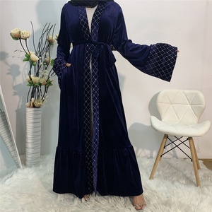 1857# Autumn Winter Modest Abaya Loose Sleeves Front Open <b>Cardigan</b> Sequins Mesh Velvet Warm Coat Abayas for Muslim Women - Product Image 3
