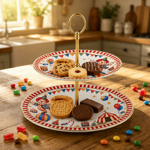 Plateau <span class=keywords><strong>de</strong></span> service à 2 niveaux en céramique, motif clown <span class=keywords><strong>de</strong></span> <span class=keywords><strong>cirque</strong></span>, pour desserts, fruits et biscuits, idéal pour la décoration <span class=keywords><strong>de</strong></span> table <span class=keywords><strong>de</strong></span> fête - Product Image 3