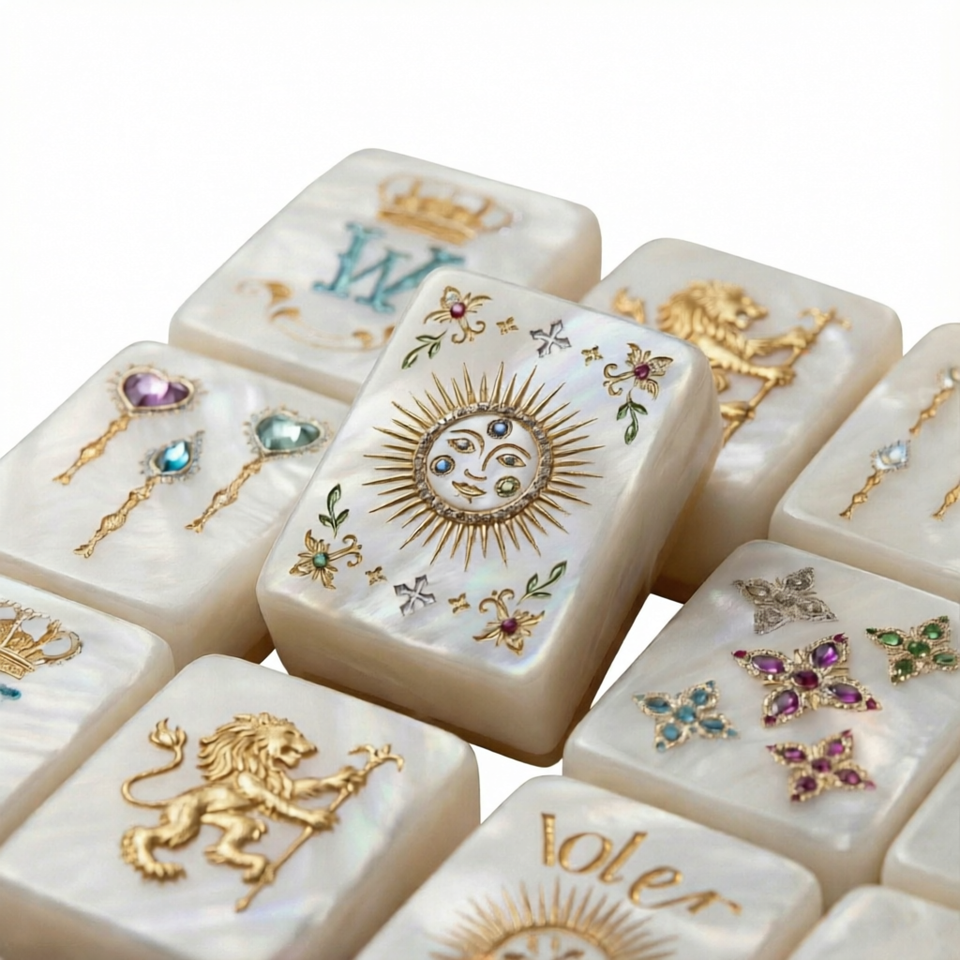 White Pearl Glass American Mahjong Tiles Embossed Floral Pattern ...