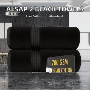 Ensemble ALSAP de 2 serviettes de bain noires (130x70cm) en coton égyptien biologique 700 GSM, serviettes de bain unies super absorbantes et à séchage rapide - Product Image 2
