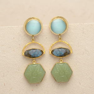 Pendientes Colgantes Plateados en Oro con Piedras Preciosas, Hechos a Mano, Estilo Boho Étnico - Product Image 3