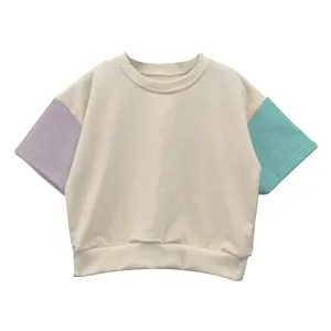 Simple fashion baby color block short long sleeve sweatshirt toddler crew neck pullover