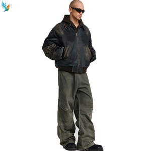 Chaqueta Bomber Vaquera de Hombre con Cremallera, Estilo Vintage, Lavado Desgastado, con Múltiples Botones y Mangas con Correa, Talla Grande - Product Image 4