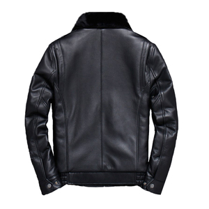 عالية الجودة الرجال جلد طبيعي الطيران الطيار سترة جلد البقر الرجعية الخيزران سترة انفصال الفراء طوق الشتاء سترة - Product Image 2