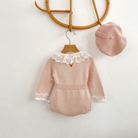 Romper de Punto para Bebé con Cuello de Encaje de Lujo, Bordado de Flores, Elegante Mono para Bebé, Ropa Infantil Personalizada