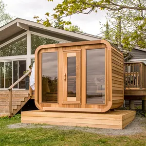 Customize Outdoor Cedar Wooden 4 Person Home Steam Sauna Rooms Health Benefits Double Wooden Wet Sauna Room