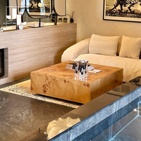 Table basse carrée en placage de bois de burl, style nordique, pour salon de villa, hall d'hôtel, table basse vintage en bois, meubles