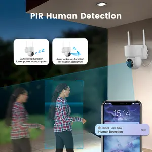 Full HD 4MP Icsee sans fil cctv de sécurité à énergie solaire PTZ extérieur PIR détection de mouvement surveillance wifi solaire ptz caméra