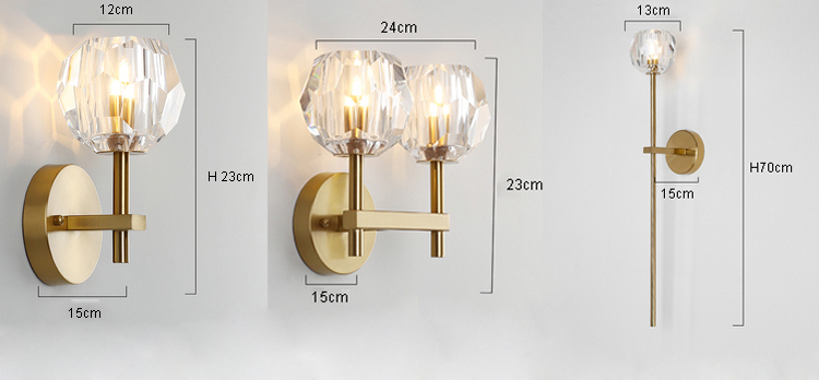 Brief North european modern golden Hexagonal crystal glass shade wall sticker lamps G9 led stainless steel wall lamp sconce