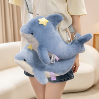 Kawaii tweekleurige dolfijn pluche schoudertas met sterdecoratie, verstelbare riem, aanpasbare knuffeldier crossbody tas