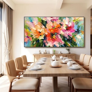 Grande peinture murale abstraite moderne texturée 3D de fleurs colorées, peinte à la main, pour l'endroit au-dessus du lit, paysage pour la maison et la galerie - Product Image 5