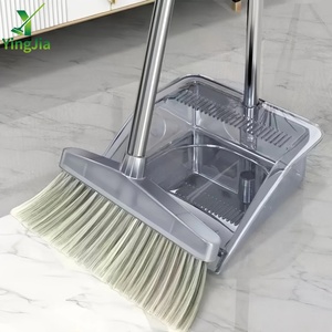 ชุดไม้กวาดและที่โกยผงสแตนเลสขนาด 120/150 ซม. พร้อมขนแปรงนุ่ม สำหรับทำความสะอาดพื้นบ้าน ชุดอุปกรณ์ทำความสะอาด สีเทาใส ยี่ห้อ YINGJIA - Product Image 1