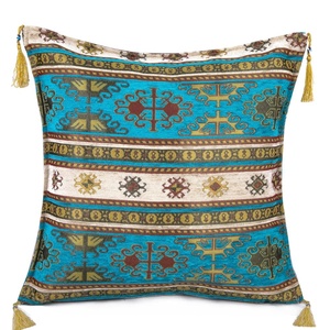 Housse de coussin en tissu Chenille turque, taie d'oreiller à design crème Kilim, Turquoise, - Product Image 1