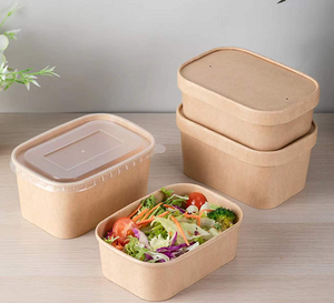 Saladier rectangulaire rond jetable en papier avec couvercle en papier et couvercles en plastique - Product Image 1