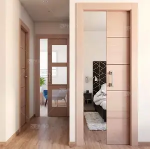 American style sliding solid core wood pocket doors for bathroom cabinet room
