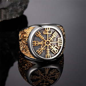 Anillo de acero inoxidable con runas vikingas para hombre, diseño de copo de nieve de dos tonos, joyería de regalo - Product Image 1