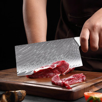 Couteau de chef Damas luxueux avec manche en bois et résine bleue, hachoir de cuisine, couteau de boucher pour hommes, légumes, viande, cadeau