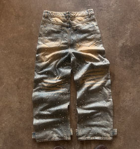 Maßgefertigte Herren Hip-Hop-Style Vintage-Waschung Komplett mit Strasssteinen Besetzte Jeans für Männer - Product Image 1