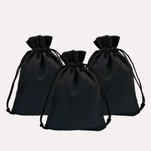 Sacs à cosmétiques à taille personnalisée avec ficelles calicot sacs à bijoux en coton noir naturel petit sac pochette à cordon