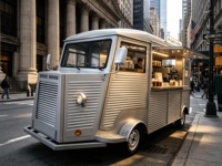 Camion de restauration mobile pour la cuisine du Moyen-Orient avec grill vertical et station de préparation pour les wraps de shawarma et de kebab