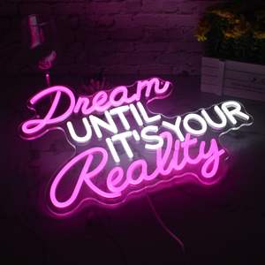 Enseigne au néon LED « Rêve jusqu'à ce que ce soit ta réalité » en acrylique rose pour chambre à coucher, bureau, salle de classe, maison, salon, chambre d'enfant, décoration murale - Product Image 6