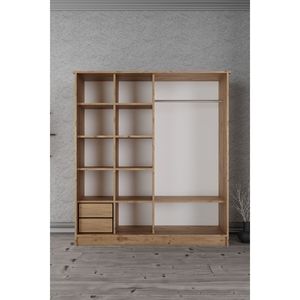 Armario Moderno de Pino Zambak, Armario Minimalista Blanco con Puertas Corredizas, 11 Estantes, 2 Cajones Convertibles, Mueble de Almacenamiento para Dormitorio de MDF - Product Image 6
