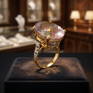 Anillo de compromiso y boda para mujer de Rudra Gems, oro amarillo de 14 quilates con cuarzo rosa, engaste de barra, regalo único para fiestas y aniversarios - Product Image 3