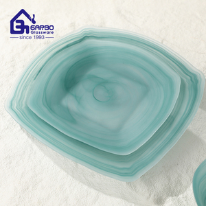 Assiette carrée en verre <span class=keywords><strong>de</strong></span> 8 pouces avec style <span class=keywords><strong>de</strong></span> peinture à l'encre chinoise, verre givré vert lac, assiette décorative pour dîner - Product Image 3