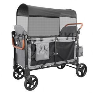 Poussette pliable 4 places pour bébés avec auvent anti-UV, harnais 5 points et poignée réglable, style chariot – Vente en gros - Product Image 6
