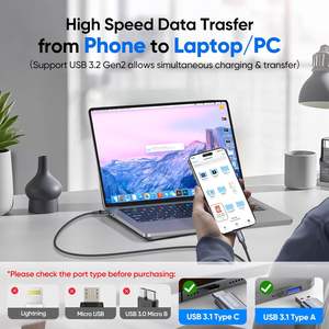 कस्टम 10 जीबीपीएस हाई स्पीड डेटा ट्रांसफर 5v/3a 60w usb 3.2 जीन 2 टाइप सी केबल प्रकार - Product Image 3