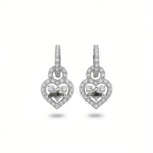 Orecchini a cuore in oro bianco con diamanti per donna, stile romantico da matrimonio con diamanti naturali colore D - Product Image 1