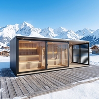 Sauna combiné moderne avec poêle, cabine de sauna extérieure pour 4 personnes, construction en bois massif, chauffage électrique, Bluetooth
