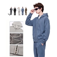 Sweat à capuche zippé personnalisé 345GSM doublé polaire sans cordon de serrage coupe ample OEM style streetwear américain vintage pour homme