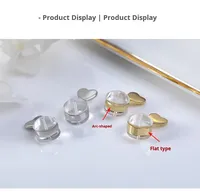 Boucles d'oreilles en silicone transparentes plaquées or de haute qualité avec logo personnalisé, fermoirs en laiton en forme de cœur pour boucles d'oreilles à clous