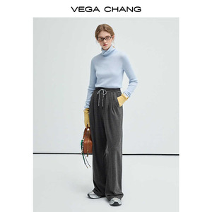 Vega Chang Vrouwen Nieuwe Chique Mode Zijzakken Losse Wijde Pijpen Broek Vintage Hoge Elastische Taille Trekkoord Dames Broek - Product Image 2